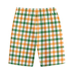 White Orange And Green Plaid Print Cotton Shorts
