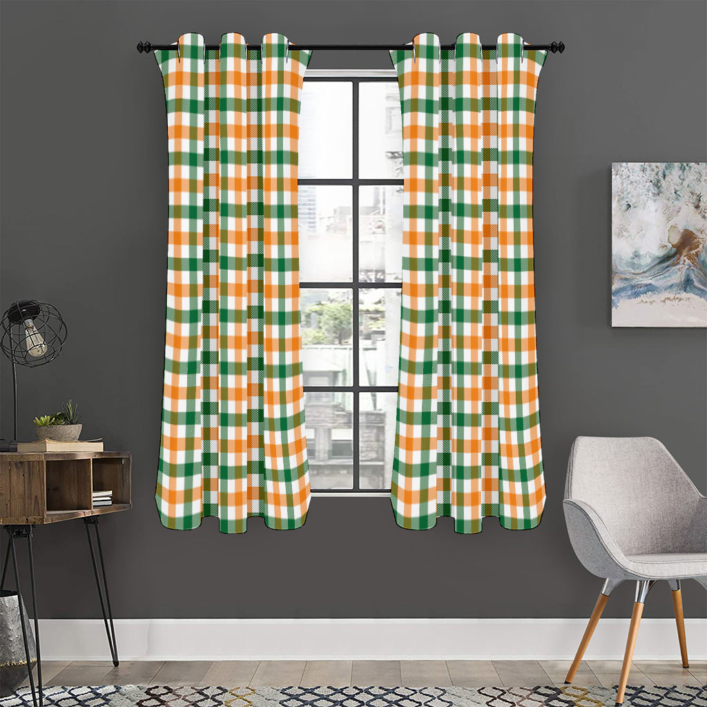 White Orange And Green Plaid Print Curtain