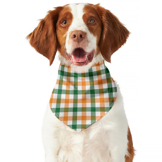 White Orange And Green Plaid Print Dog Bandana