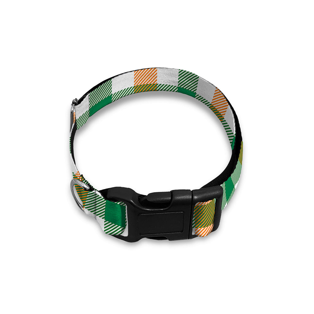 White Orange And Green Plaid Print Dog Collar