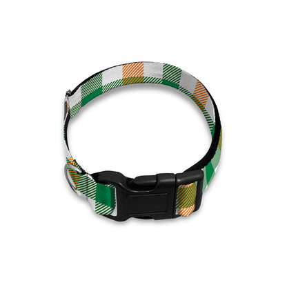 White Orange And Green Plaid Print Dog Collar