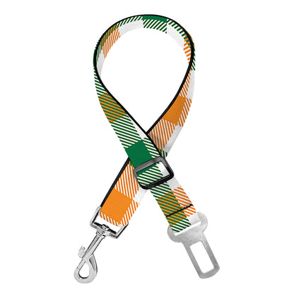White Orange And Green Plaid Print Dog Seat Belt