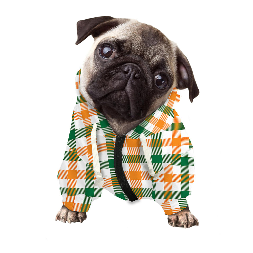 White Orange And Green Plaid Print Dog Zip Up Hoodie