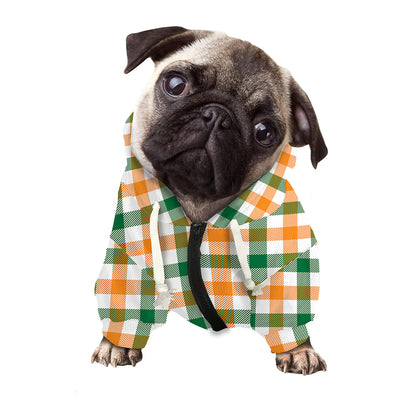 White Orange And Green Plaid Print Dog Zip Up Hoodie