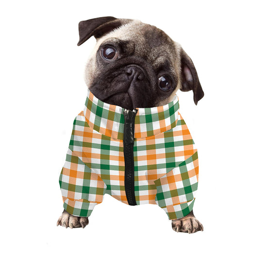White Orange And Green Plaid Print Dog Zip Up Jacket
