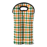 White Orange And Green Plaid Print Double Neoprene Wine Tote
