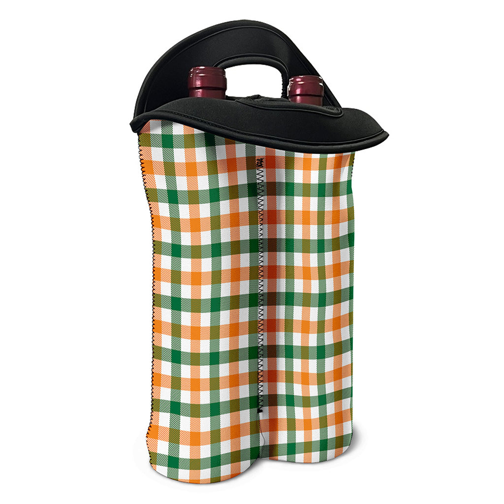 White Orange And Green Plaid Print Double Neoprene Wine Tote