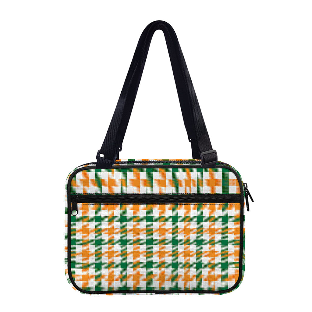 White Orange And Green Plaid Print Double Strap Bible Bag