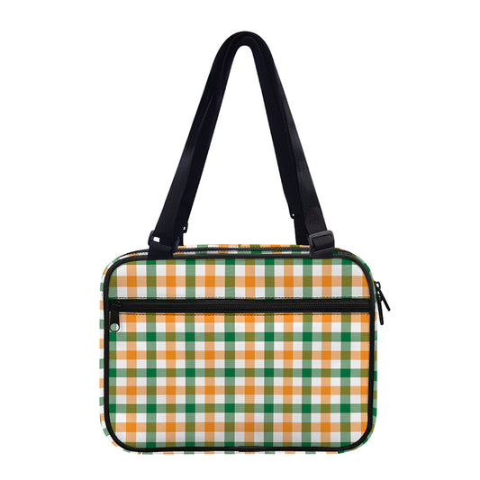 White Orange And Green Plaid Print Double Strap Bible Bag