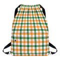 White Orange And Green Plaid Print Drawstring Backpack