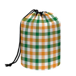 White Orange And Green Plaid Print Drawstring Makeup Bag