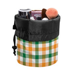 White Orange And Green Plaid Print Drawstring Makeup Bag