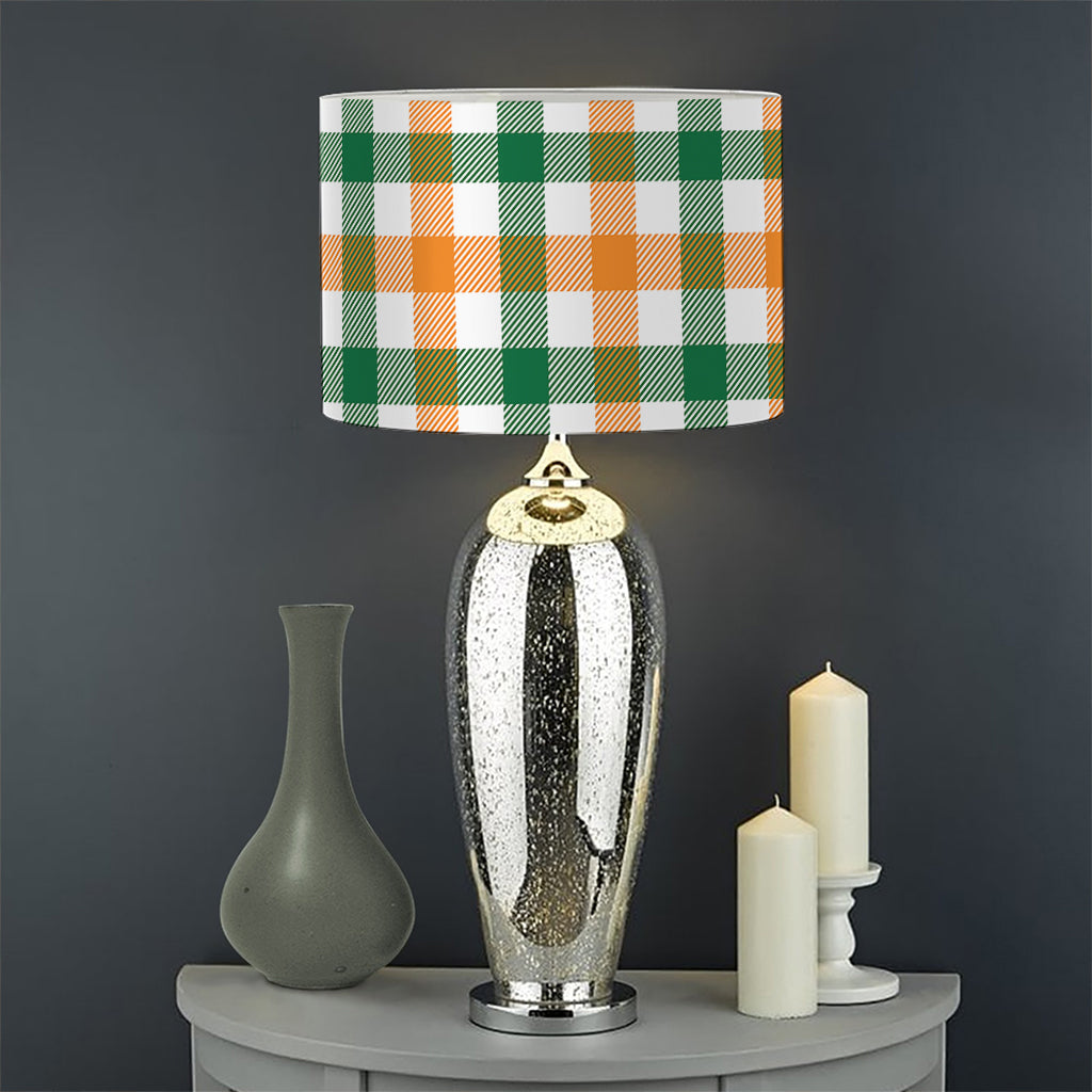White Orange And Green Plaid Print Drum Lamp Shade