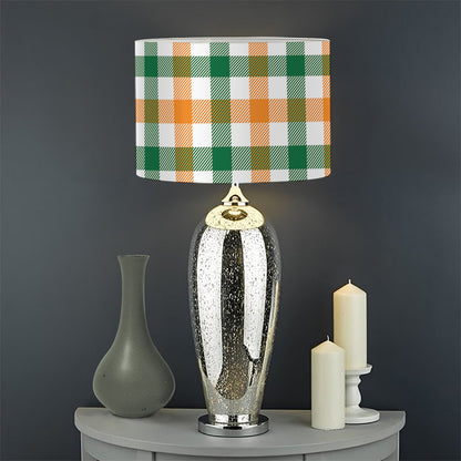 White Orange And Green Plaid Print Drum Lamp Shade