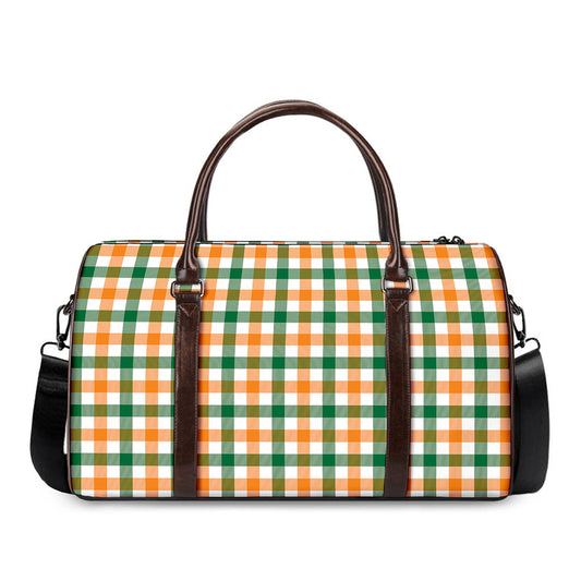 White Orange And Green Plaid Print Duffle Bag