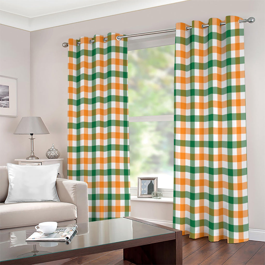 White Orange And Green Plaid Print Extra Wide Grommet Curtains