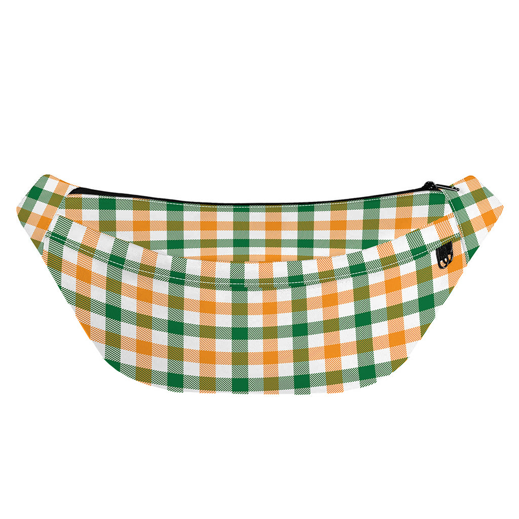 White Orange And Green Plaid Print Fanny Pack