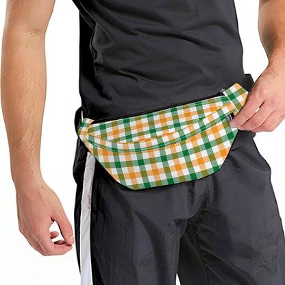 White Orange And Green Plaid Print Fanny Pack