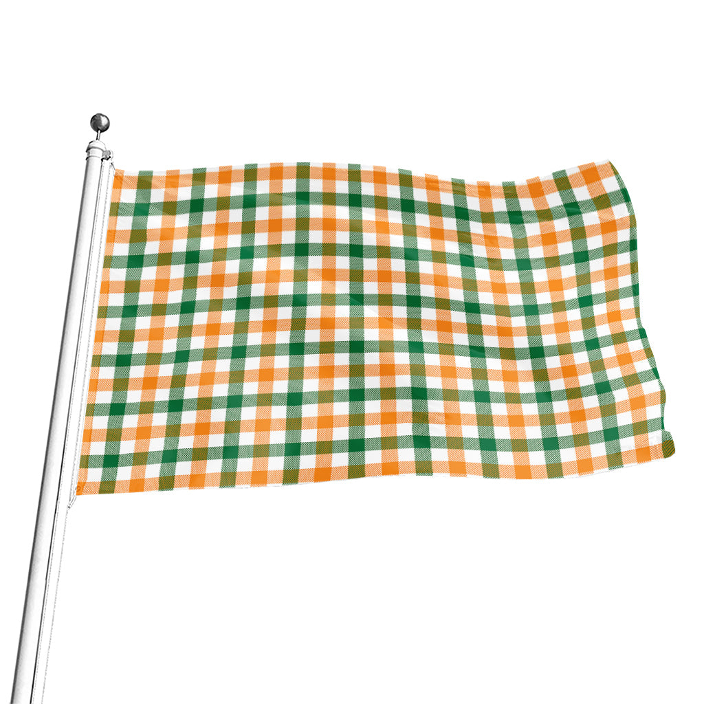 White Orange And Green Plaid Print Flag