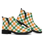 White Orange And Green Plaid Print Flat Ankle Boots