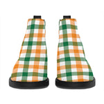 White Orange And Green Plaid Print Flat Ankle Boots