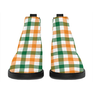 White Orange And Green Plaid Print Flat Ankle Boots