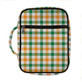 White Orange And Green Plaid Print Front Pocket Bible Bag