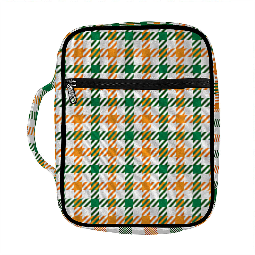 White Orange And Green Plaid Print Front Pocket Bible Bag
