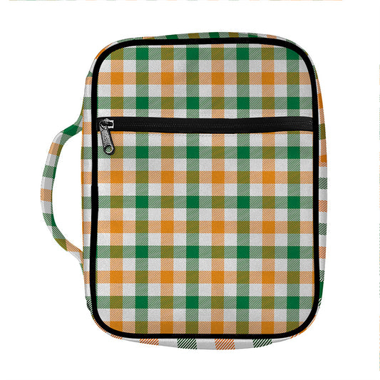 White Orange And Green Plaid Print Front Pocket Bible Bag