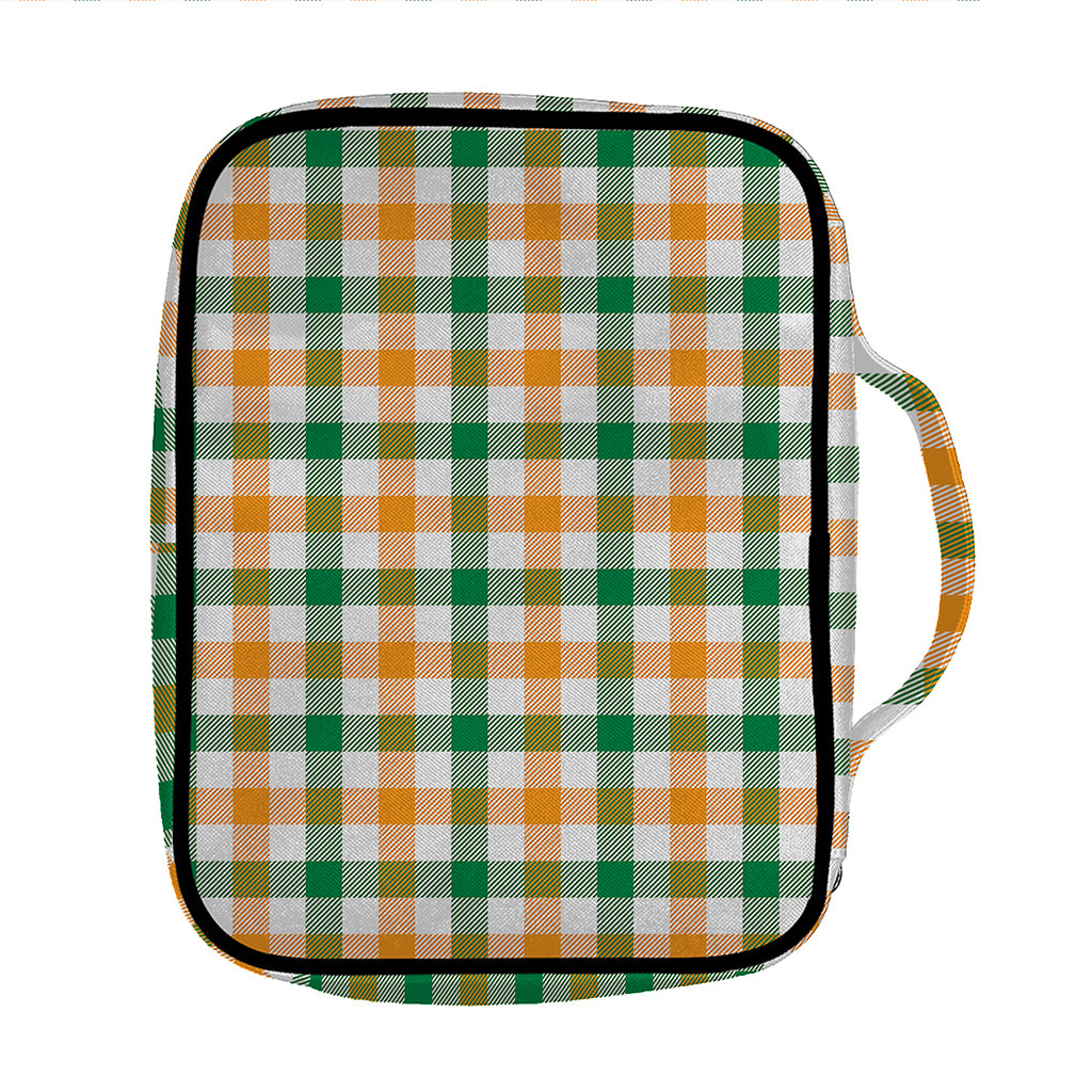 White Orange And Green Plaid Print Front Pocket Bible Bag