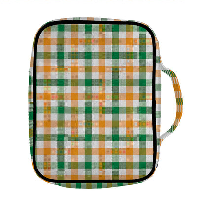 White Orange And Green Plaid Print Front Pocket Bible Bag