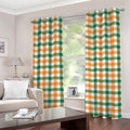 White Orange And Green Plaid Print Grommet Curtains