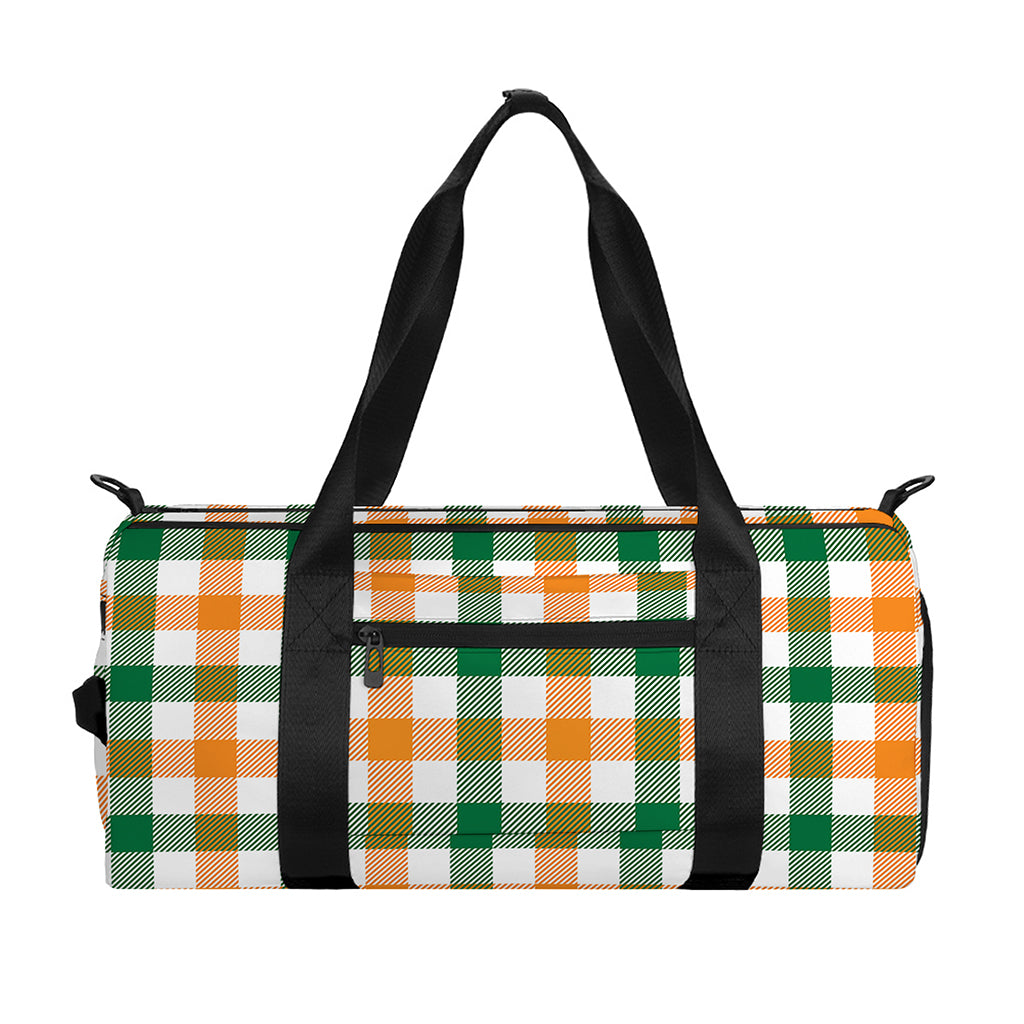 White Orange And Green Plaid Print Gym Bag
