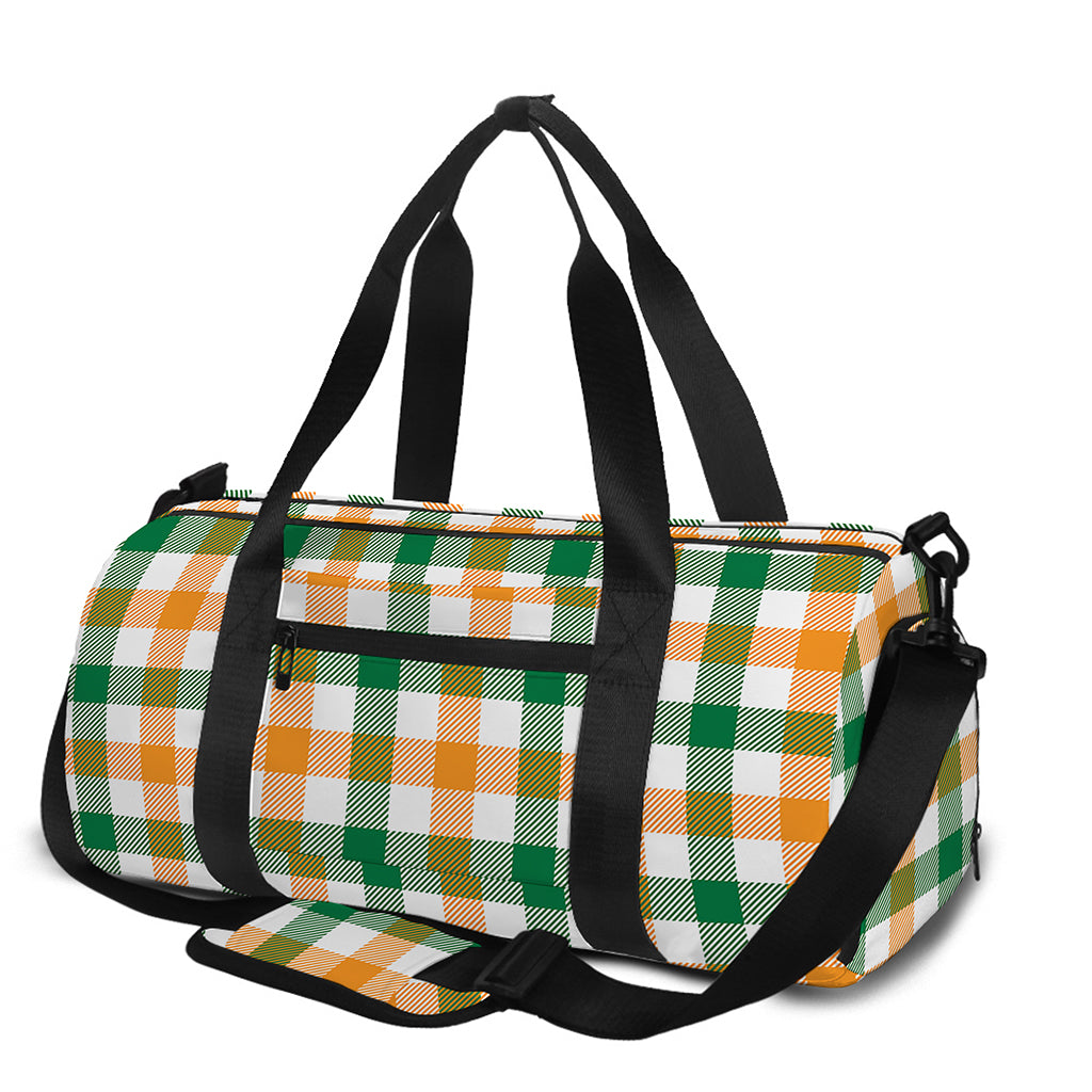White Orange And Green Plaid Print Gym Bag