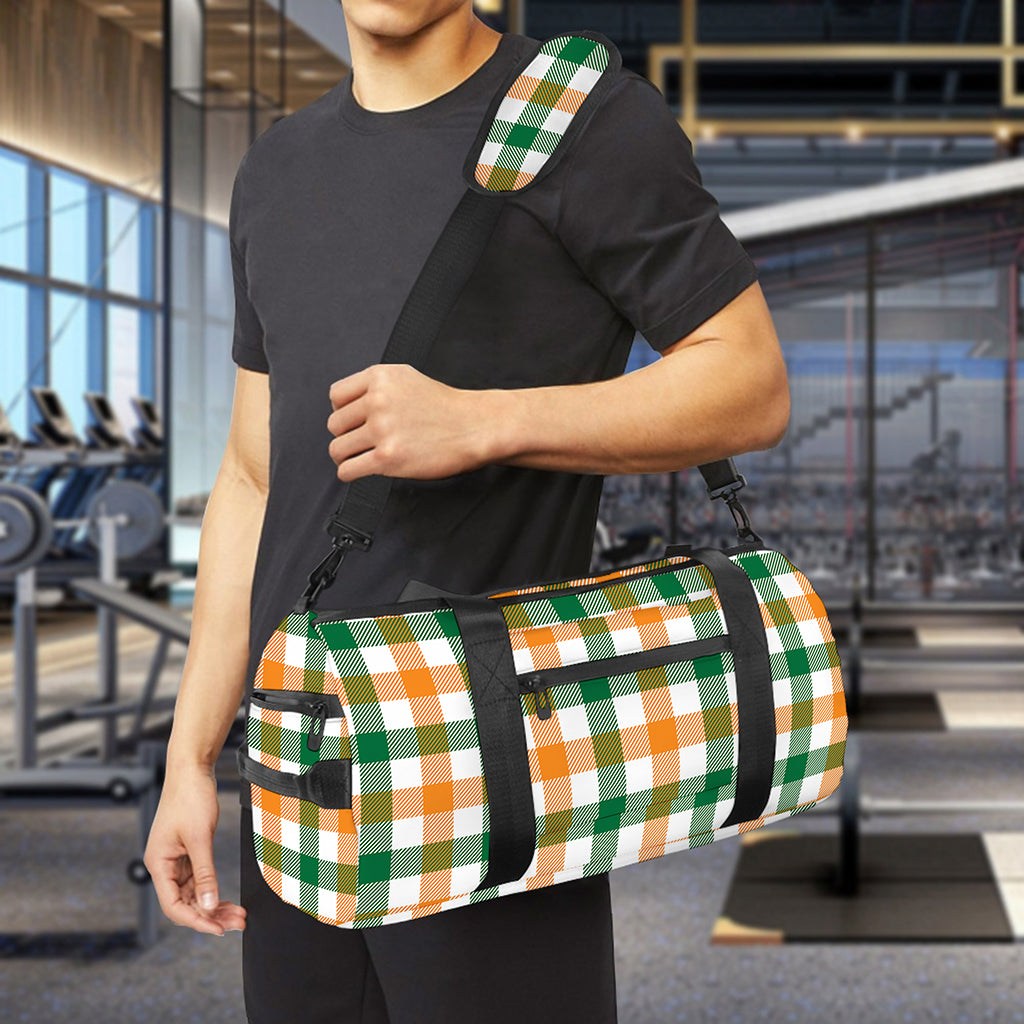 White Orange And Green Plaid Print Gym Bag