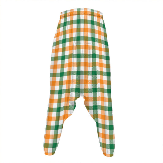 White Orange And Green Plaid Print Hammer Pants