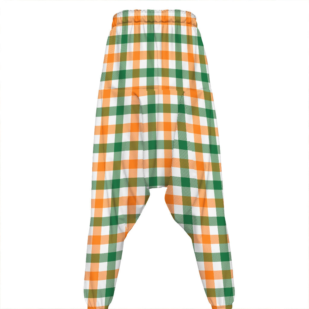 White Orange And Green Plaid Print Hammer Pants