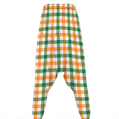 White Orange And Green Plaid Print Hammer Pants