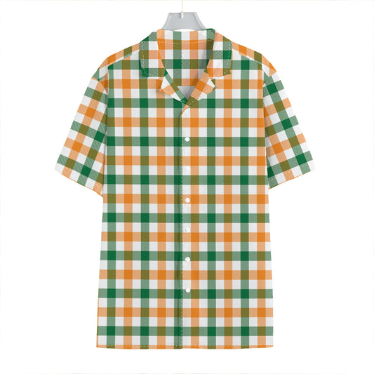 White Orange And Green Plaid Print Hawaiian Shirt