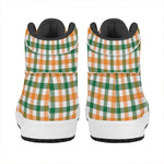 White Orange And Green Plaid Print High Top Leather Sneakers