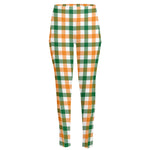 White Orange And Green Plaid Print High-Waisted Pocket Leggings