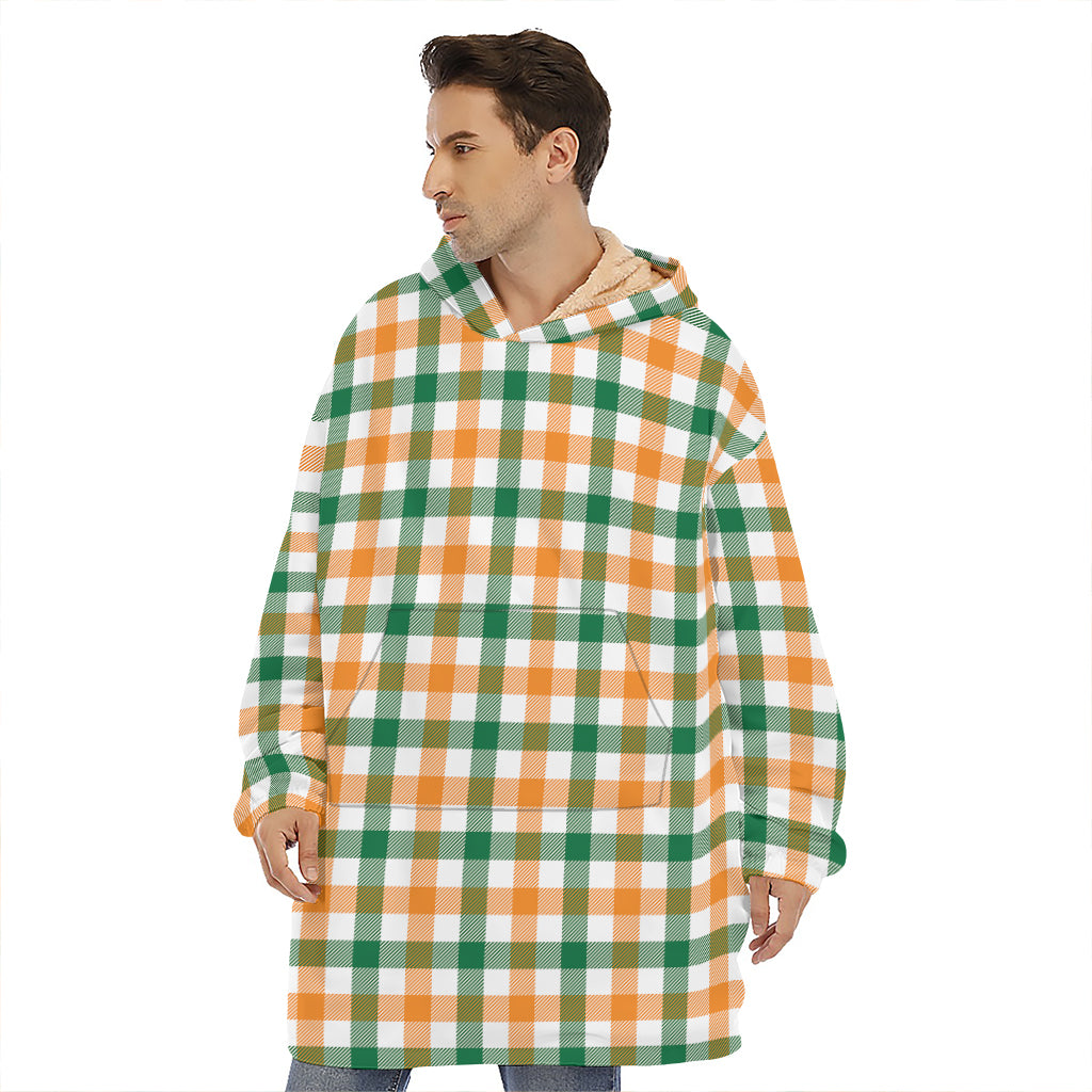 White Orange And Green Plaid Print Hoodie Blanket