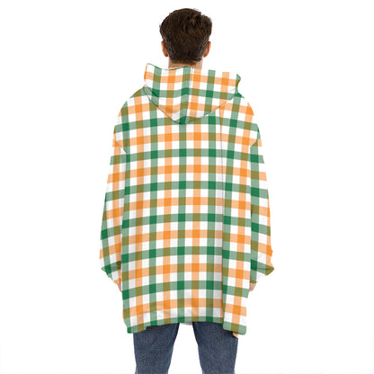 White Orange And Green Plaid Print Hoodie Blanket
