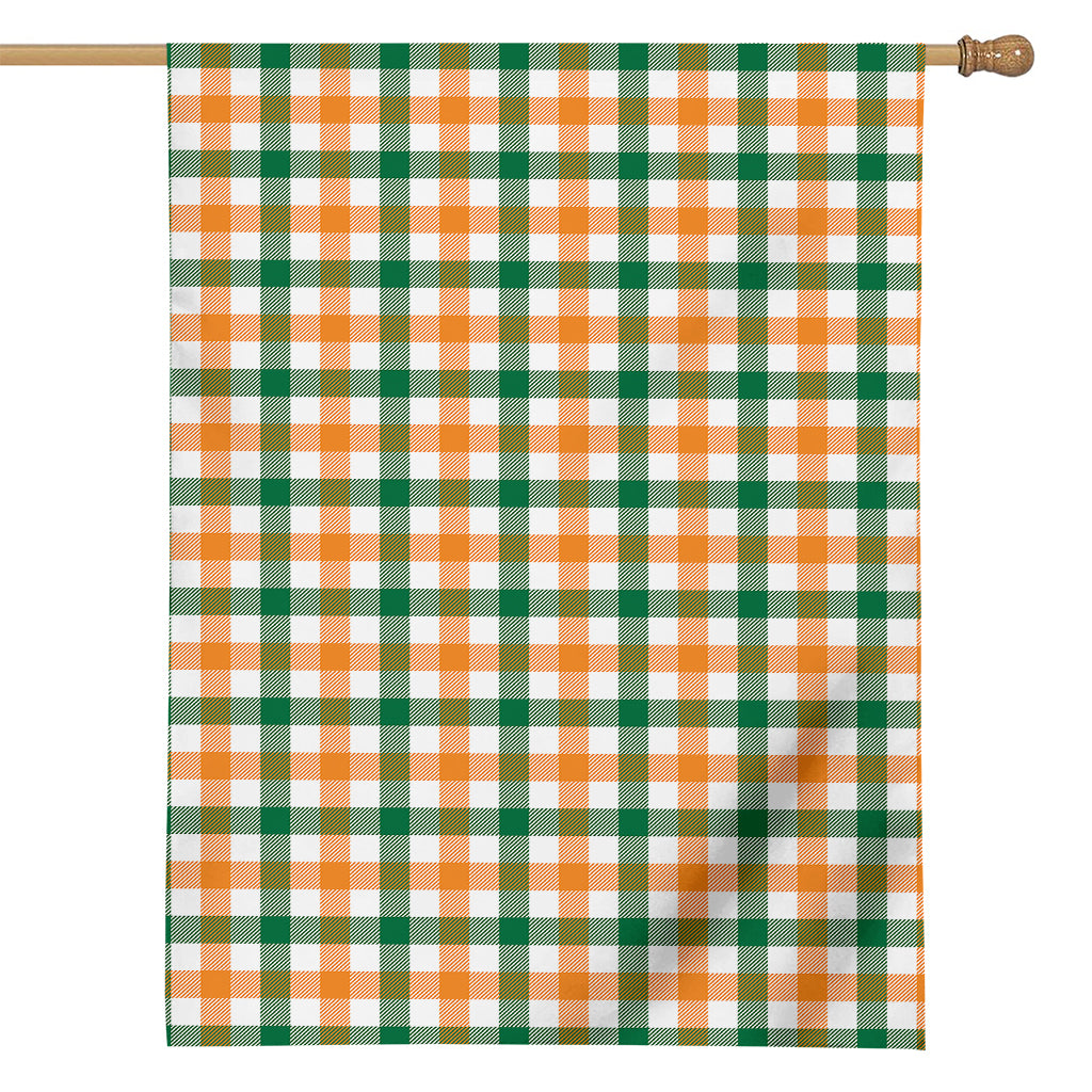 White Orange And Green Plaid Print House Flag