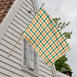 White Orange And Green Plaid Print House Flag