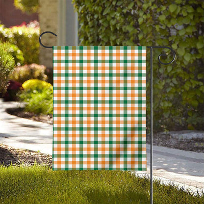 White Orange And Green Plaid Print House Flag
