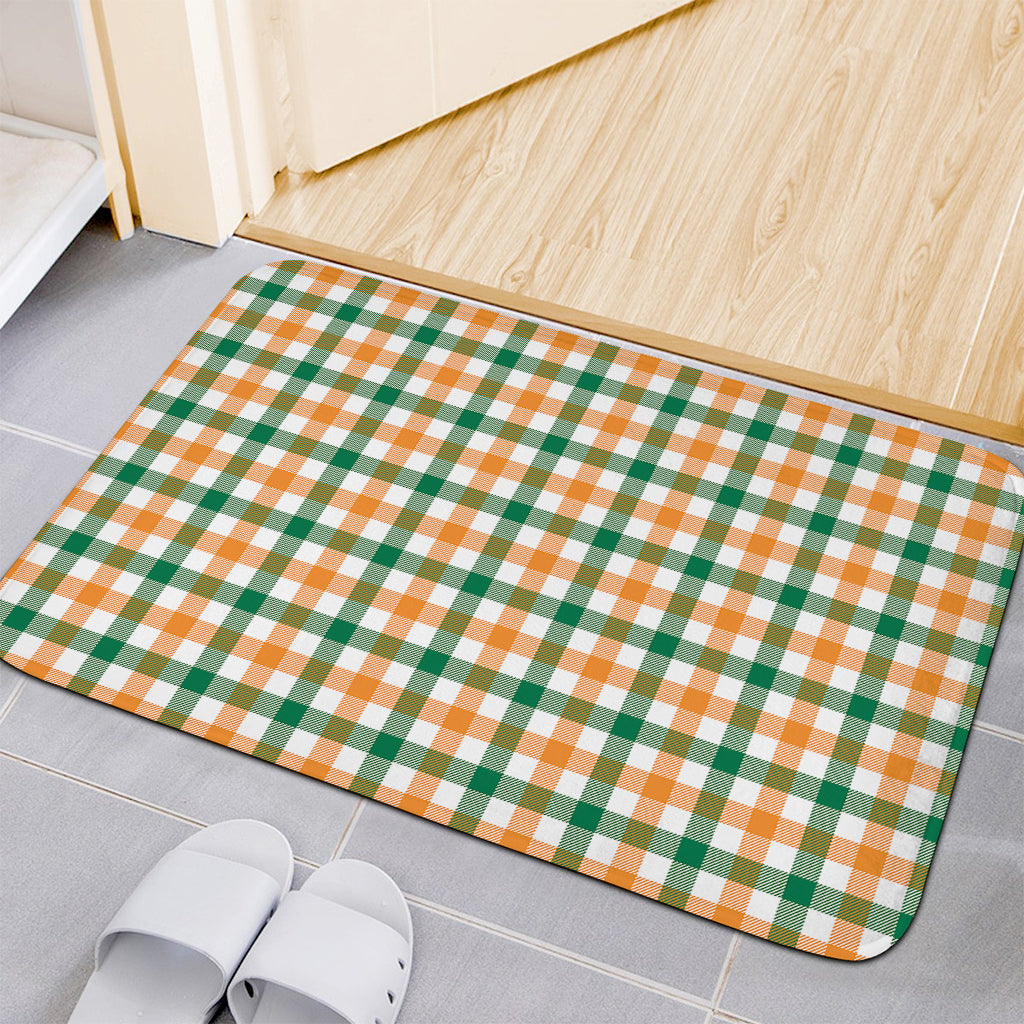 White Orange And Green Plaid Print Indoor Door Mat