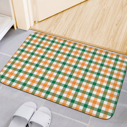 White Orange And Green Plaid Print Indoor Door Mat