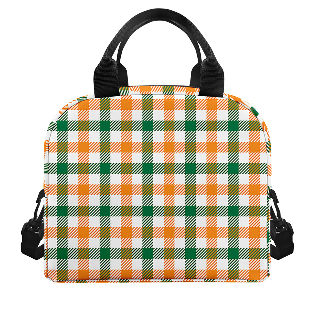 White Orange And Green Plaid Print Insulated Lunch Bag