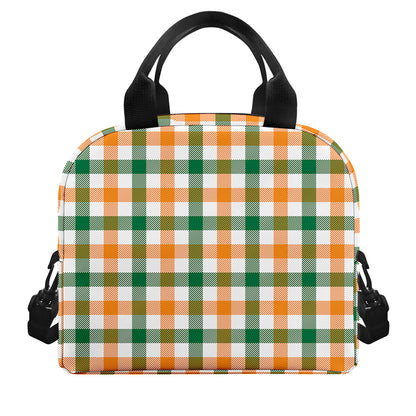 White Orange And Green Plaid Print Insulated Lunch Bag